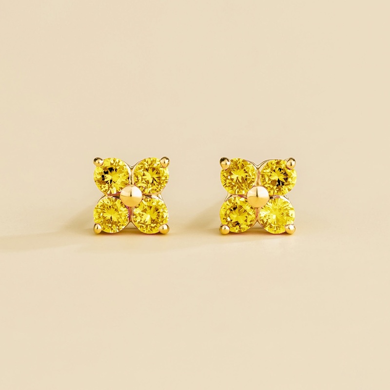 Petale Gold Earrings Set With Yellow Sapphires