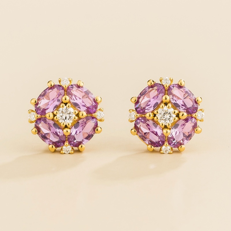 Pristi Gold Earrings Diamond & Purple Sapphire