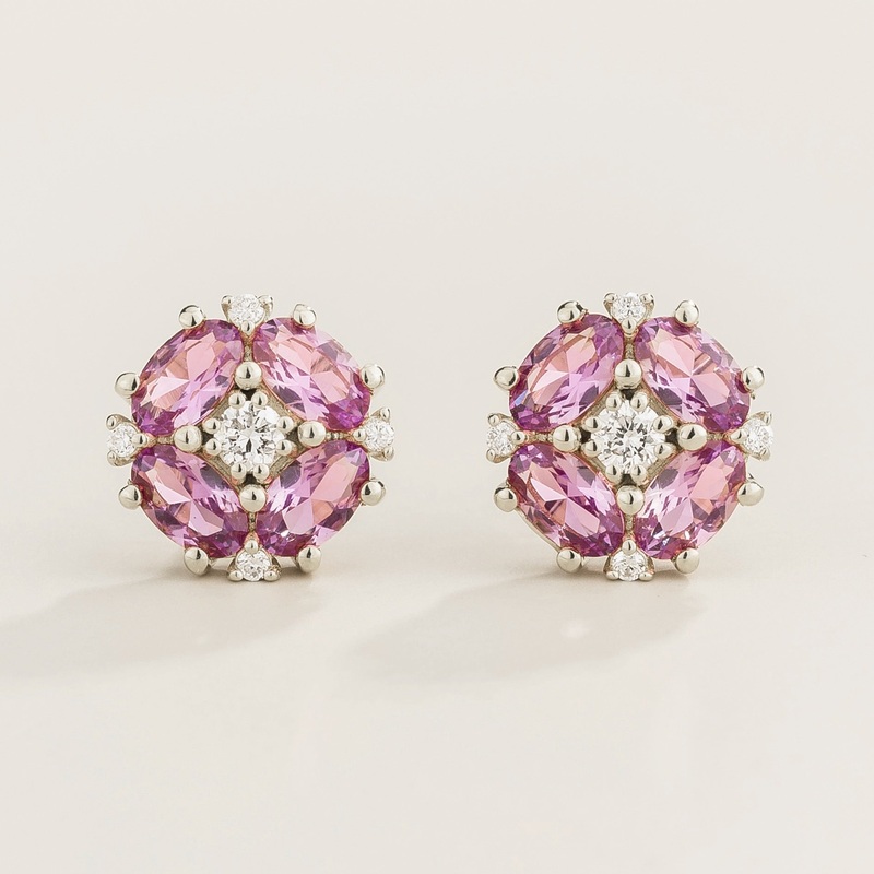 Pristi White Gold Earrings Diamond & Purple Sapphire