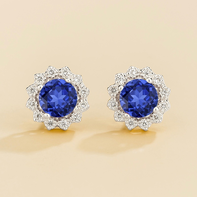 Solen White Gold Earrings Set With Blue Sapphire & Diamond