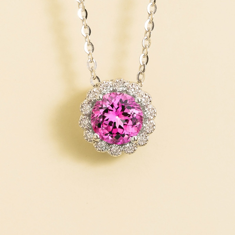Solen White Gold Necklace Set With Pink Sapphire & Diamond