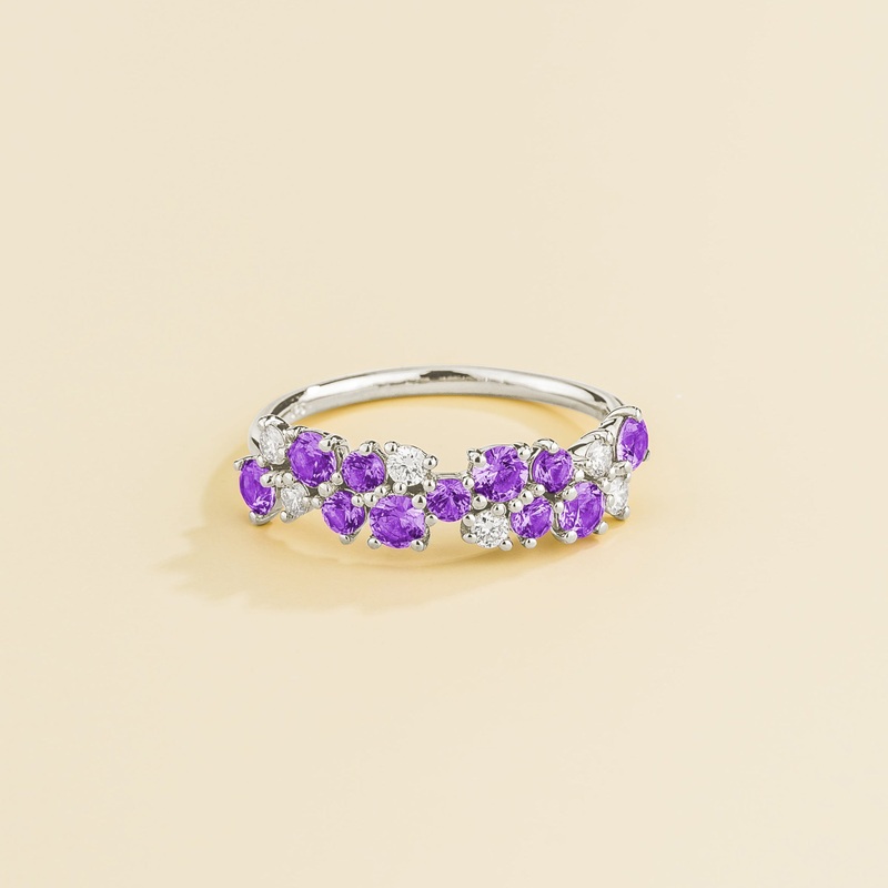 Starry White Gold Ring Purple Sapphire & Diamond