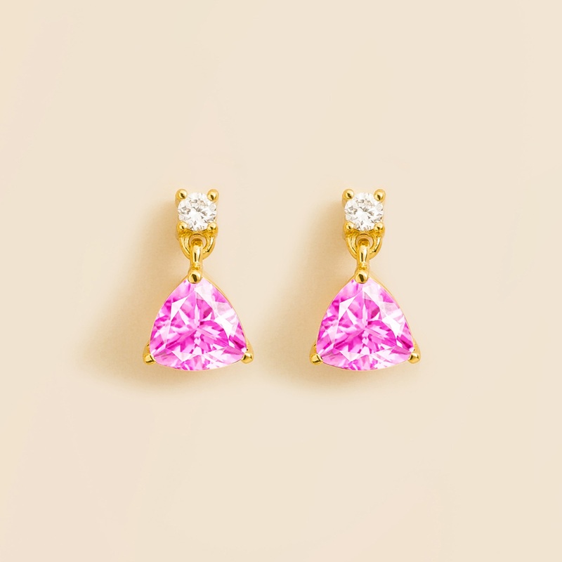 Trillion Gold Earrings Set With Pastel Pink Sapphire & Diamond