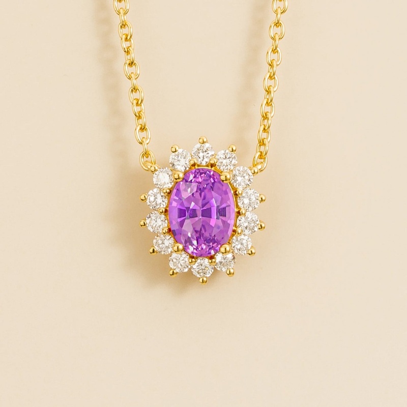 Divo Gold Necklace Set With Purple Sapphire & Diamond