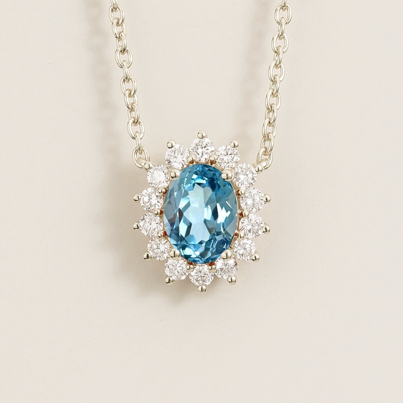 Divo White Gold Necklace Set With Aquamarine & Diamond
