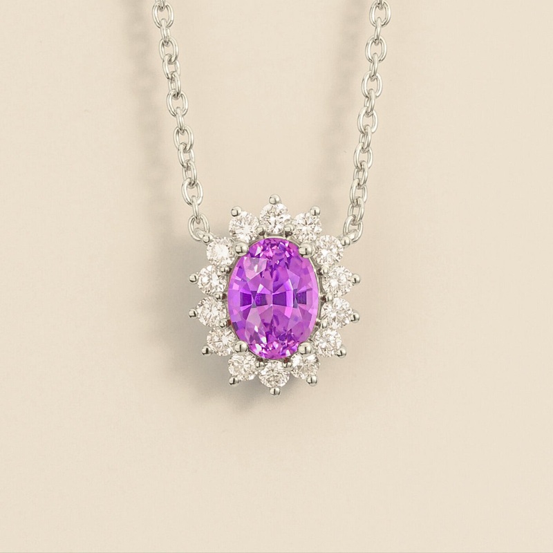 Divo White Gold Necklace Set With Purple Sapphire & Diamond