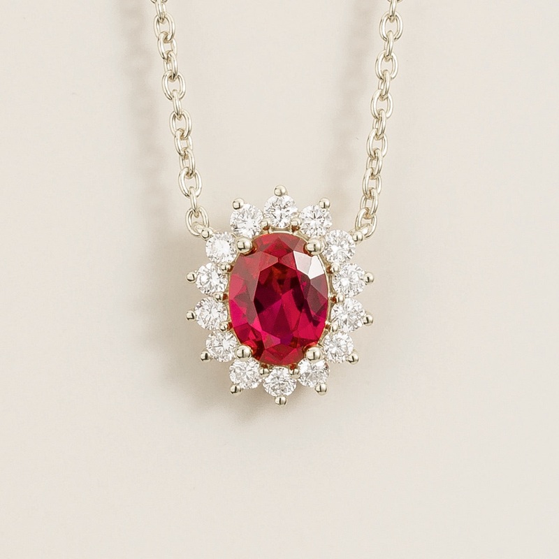 Divo White Gold Necklace Set With Ruby & Diamond