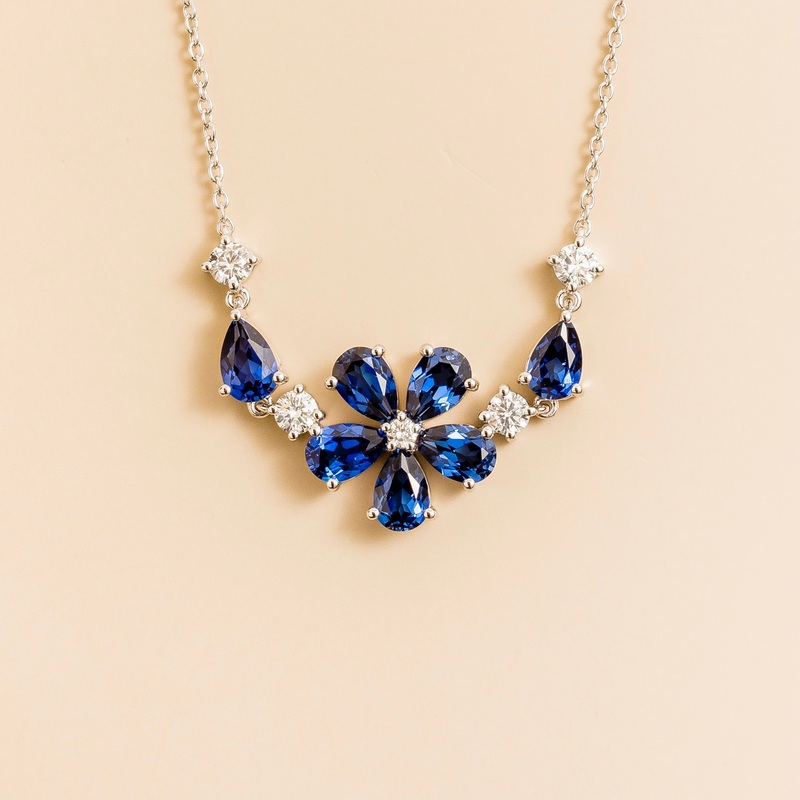 Florea White Gold Necklace Set With Blue Sapphire & Diamond