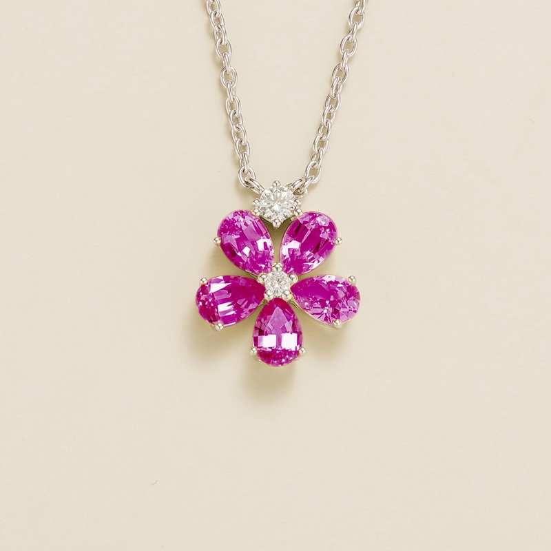 Florea White Gold Necklace Vivid Pink Sapphire & Diamond