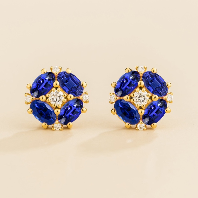 Pristi Gold Earrings Diamond & Blue Sapphire
