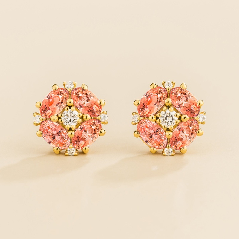 Pristi Gold Earrings Diamond & Padparadscha Sapphire