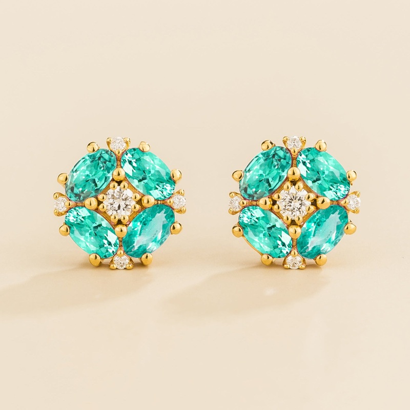 Pristi Gold Earrings Diamond & Paraiba Sapphire