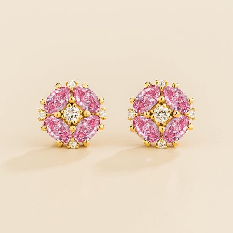 Pristi Gold Earrings Diamond & Pink Sapphire