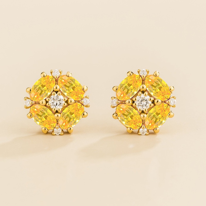 Pristi Gold Earrings Diamond & Yellow Sapphire