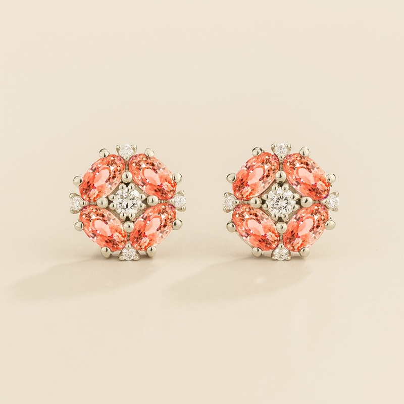 Pristi White Gold Earrings Diamond & Padparadscha Sapphire