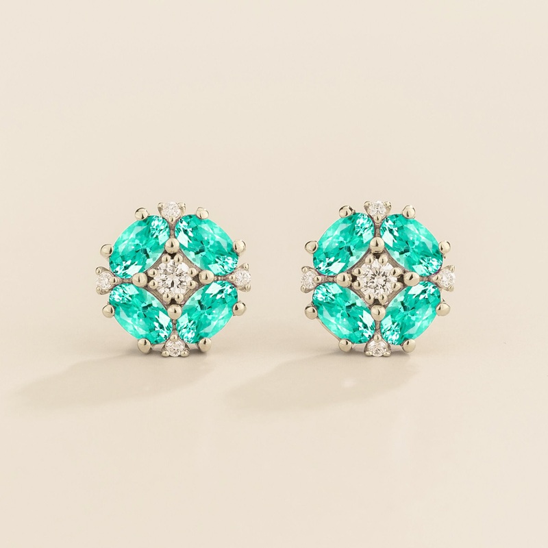 Pristi White Gold Earrings Diamond & Paraiba Sapphire