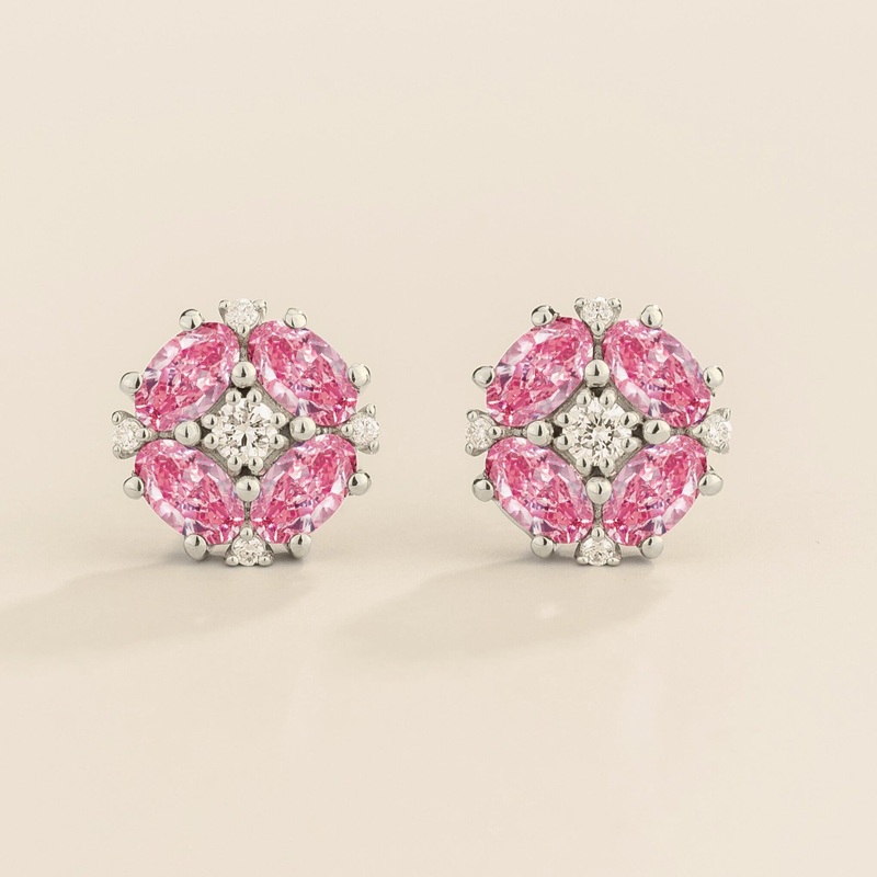 Pristi White Gold Earrings Diamond & Pink Sapphire