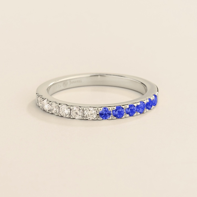 Dimi White Gold Ring In Blue Sapphire & Diamond