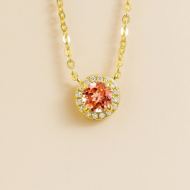 Mars Gold Necklace Set With Padparadscha Sapphire & Diamond