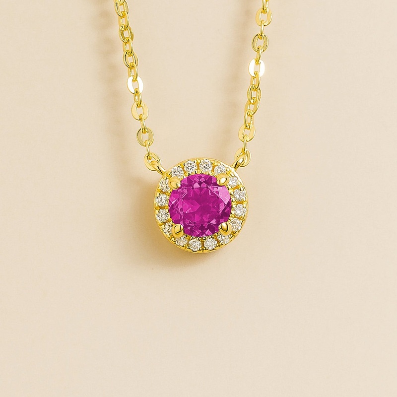 Mars Gold Necklace Set With Pink Sapphire & Diamond