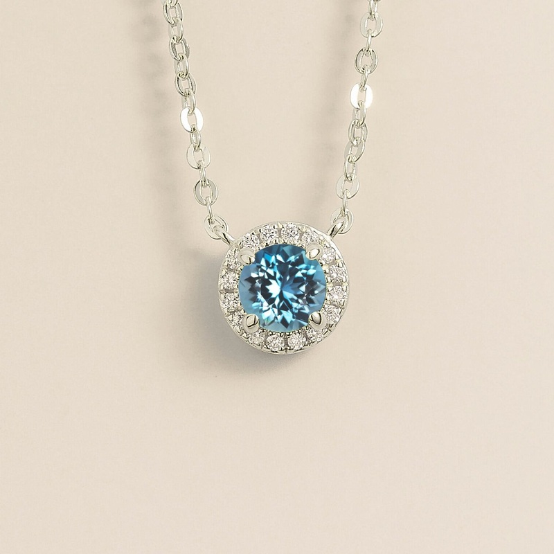 Mars White Gold Necklace Set With Aquamarine & Diamond