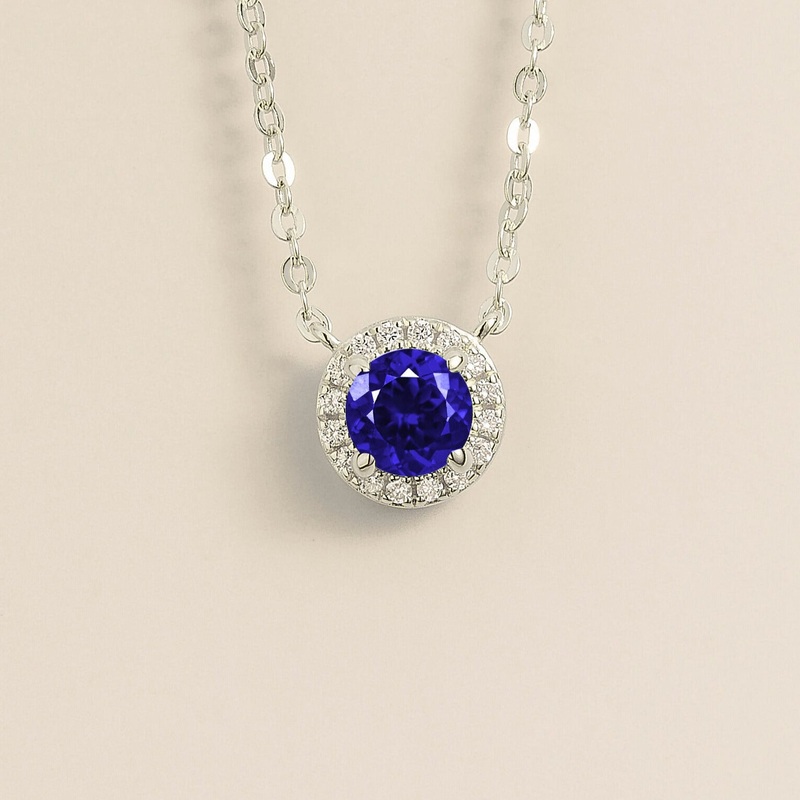 Mars White Gold Necklace Set With Blue Sapphire & Diamond