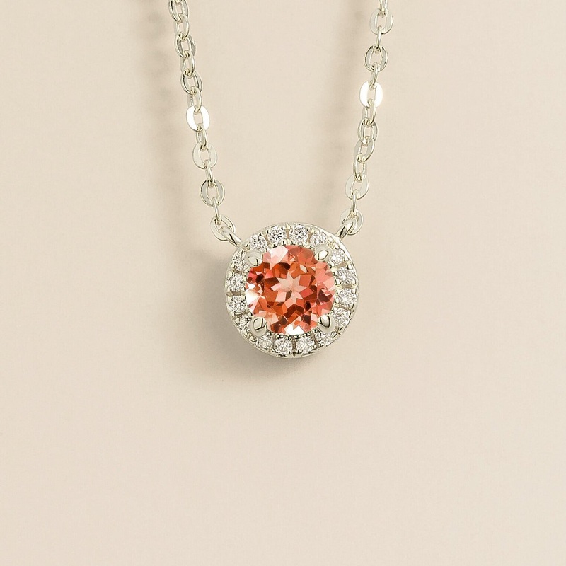 Mars White Gold Necklace Set With Padparadscha Sapphire & Diamond