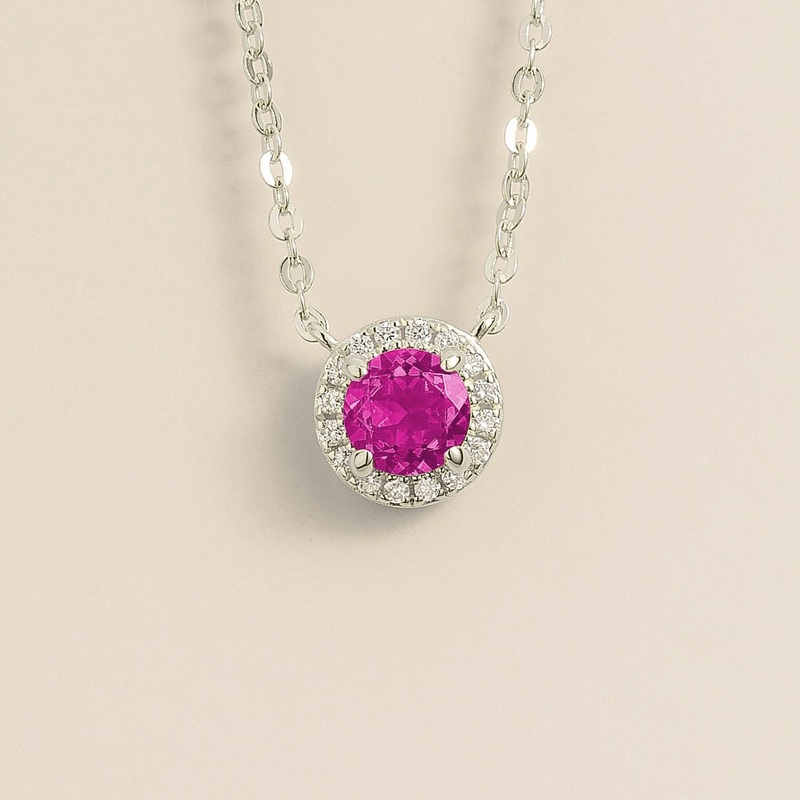 Mars White Gold Necklace Set With Pink Sapphire & Diamond