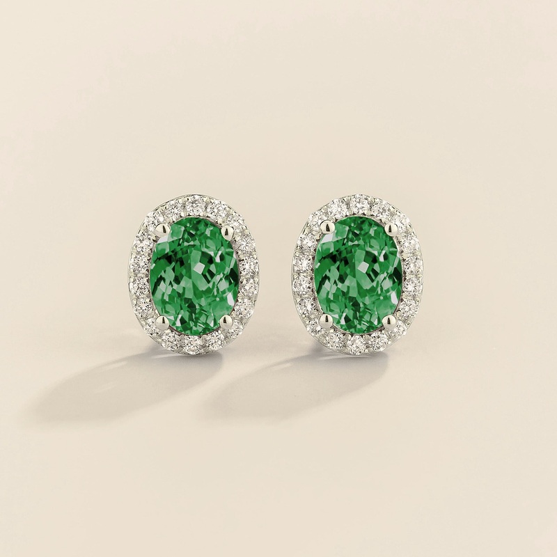 Mina White Gold Earrings in Emerald & Diamonds