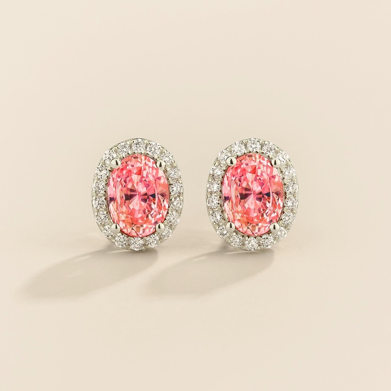 Mina White Gold Earrings in Padparadscha Sapphire & Diamonds